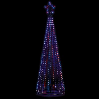 2.1M Black Pin Wire Pyramid Tree with Star - Rainbow