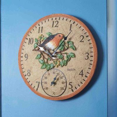 Robin Wall Clock & Thermometer 12"