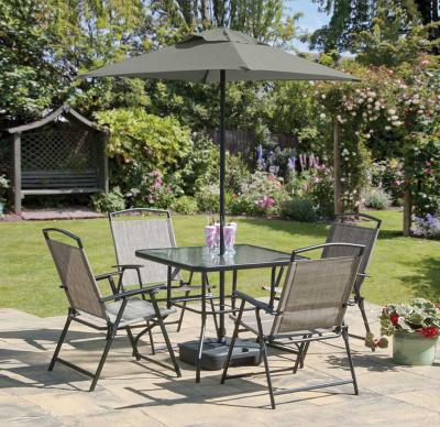 Oasis 4 Seater Grey Outdoor Dining Set With Parasol - Grey