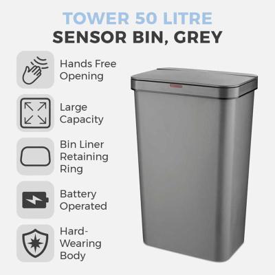 50 Litre Rectangular Sensor Bin - Grey