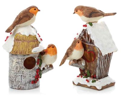 2 Assorted Robins On A Birdhouse
