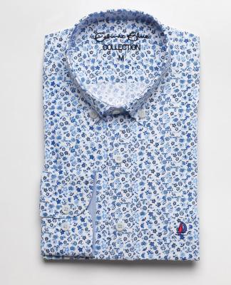 Ethnic Blue Button Down Long Sleeve Shirt - Blue