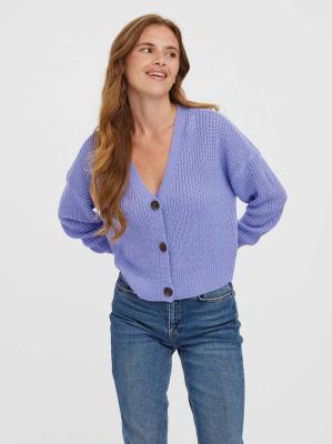 Vero Moda Lea Long Sleeve V-Neck Cuff Cardigan - Purple