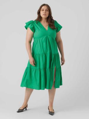 Vero Moda Jarlotte Short Sleeve Slit Dress - Green