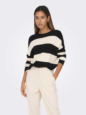 Only Latia Long Sleeve Stripe Knit - Black/White