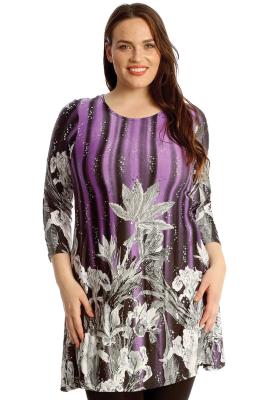 Floral Round Neck Swing Top - Purple
