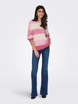 Only Atia Long Sleeve Stripe Pullover Top - Blue Stripe
