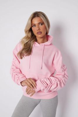 Rising Rouched Sleeve Hoodie - Pink