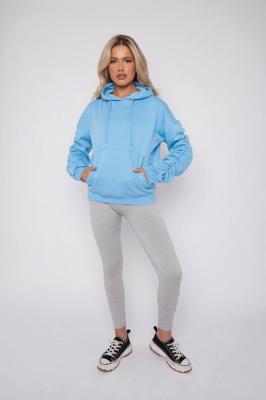 Rising Rouched Sleeve Hoodie - Blue