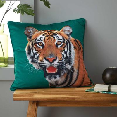 Velvet Tiger Filled Cushion 18x18''