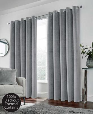 Hampton Velvet Blackout Curtain - Grey