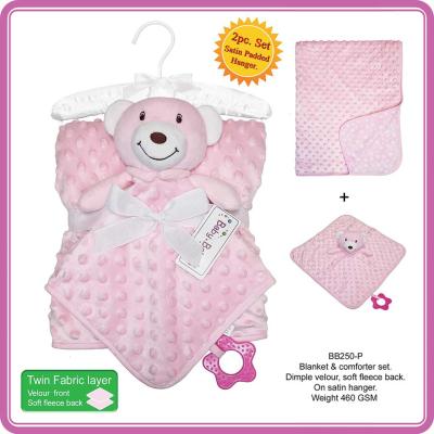 Twin Layer Velour Fleece Blanket & Comforter Set - Pink