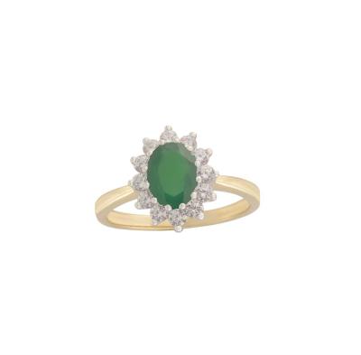 9ct Gold Emerald/CZ Cluster Ring