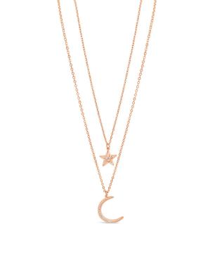 Absolute Double Chain Moon And Star - Rose Gold