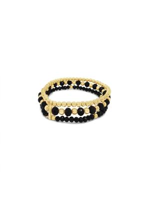 Absolute Triple Row Beads Bracelet - Jet Crystal/Yellow Gold