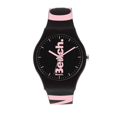 Bench Black & Pink Print Silicone Strap Watch with Black Dial
