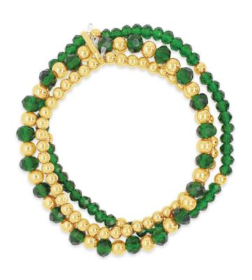 Absolute Triple Beaded Bracelet - Emerald /Gold