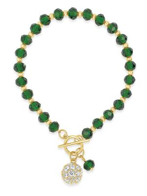 Absolute T-Bar Bracelet with Ball Charm - Emerald /Gold