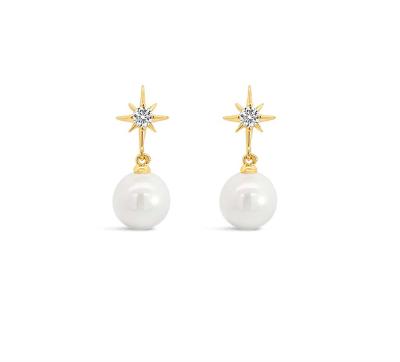Absolute Drop Earrings with Tiny Star - Pearl/Gold