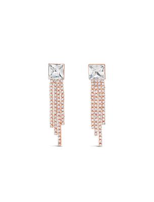Absolute Fringe Drop Earrings - Rose Gold/Clear Crystal