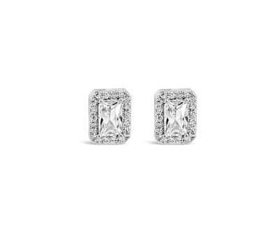 Absolute CZ Rectangle Stud Earrings - Silver/Clear