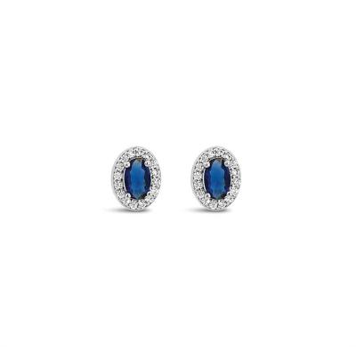 Absolute CZ Oval Stud Earrings - Silver/Midnight Blue