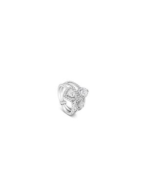 Absolute Solitaire Ring with Pave Band - Sterling Silver