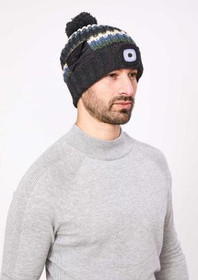 Chunky Knit LED Torch Hat with Essentials Pocket - Navy