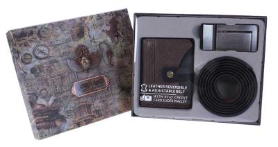 Reversible Leather Belt with RFID Card Slider Wallet - Brown