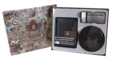 Reversible Leather Belt with RFID Card Slider Wallet - Black