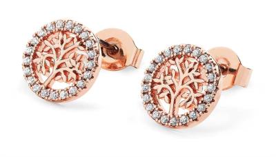 Tipperary Crystal Rose Gold Tree Of Life CZ Circle Stud Earrings