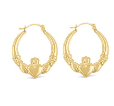 9ct Gold Claddagh Hoop Earrings