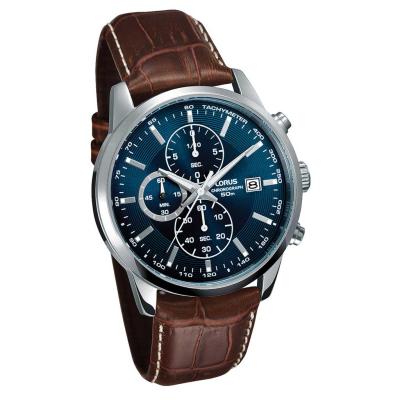 Lorus Quartz Chronograph Blue Dial Leather Strap Watch