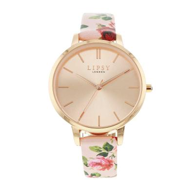 Lipsy Pink Floral Pattern Strap Watch with Rose Gold Dial